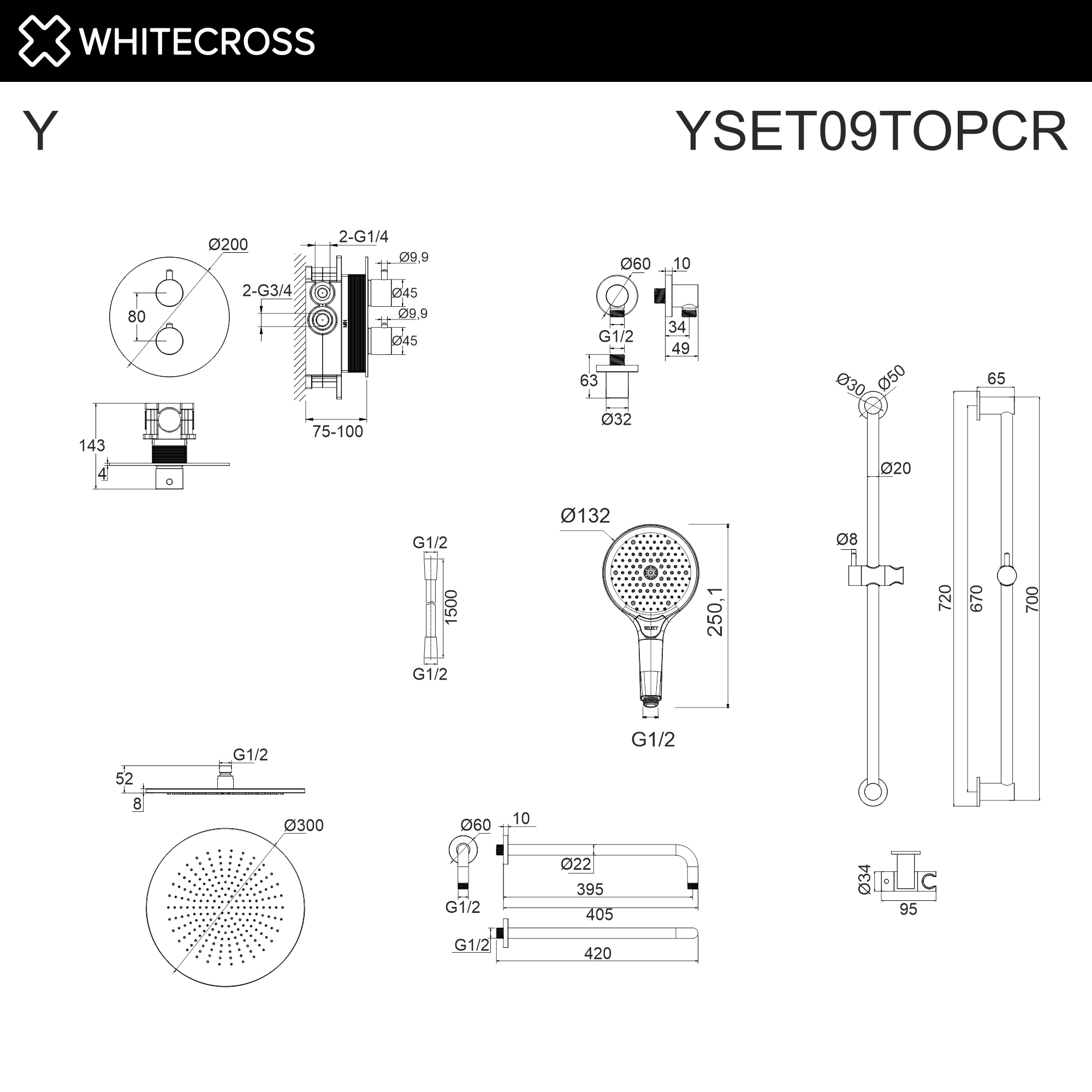 Душевая программа Термостатическая душевая система скрытого монтажа YSET09TOPCR (хром) 