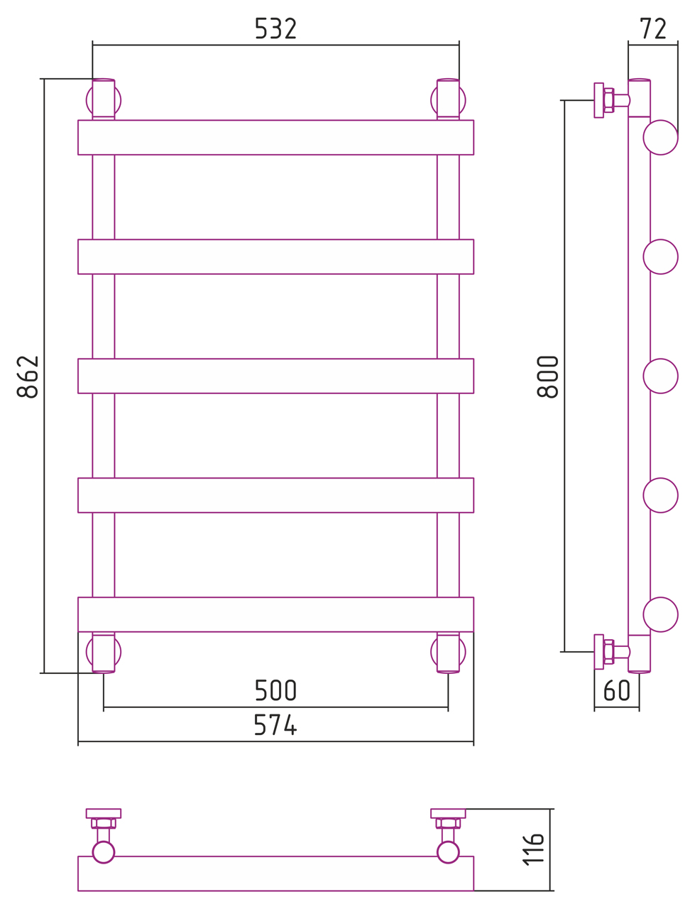 Полотенцесушители Дизайн-радиатор 800х500 