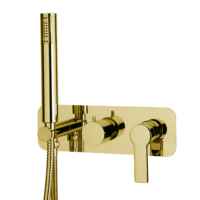 Смесители Смеситель для душа, встраиваемый, на 2 источника с ручным душем, цвет золото 