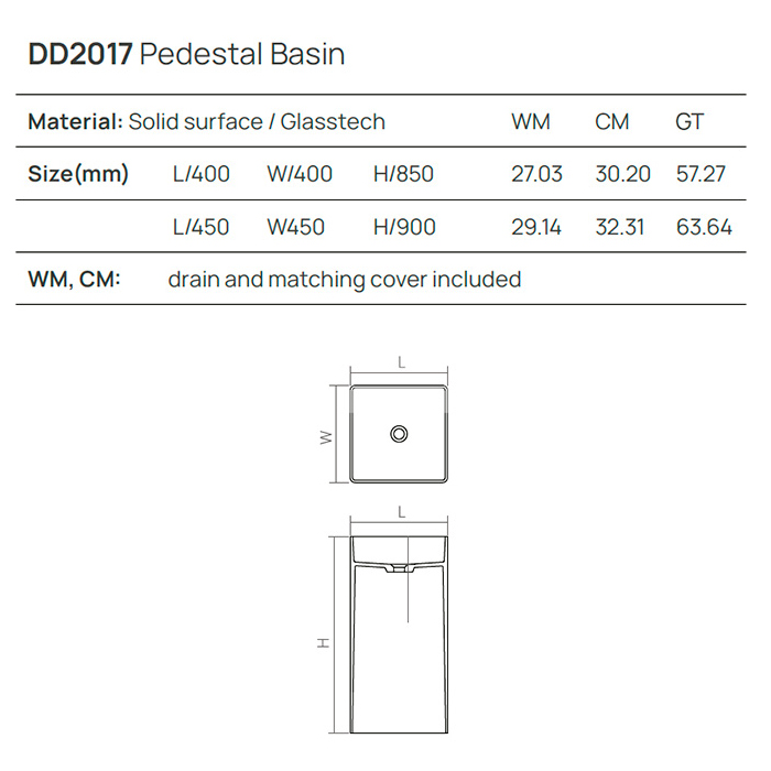 Раковины Раковина напольная 450х450хh900 мм, цвет grey 
