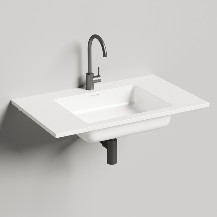 Раковина 800x500х163 мм, с 1 отверстием под смеситель, c  переливом, материал S-Stone, белый матовый