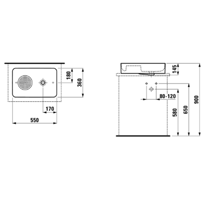 Раковины Раковина-чаша 550х360х125мм без отв. под смеситель, с покр. LLC, цвет: белый 