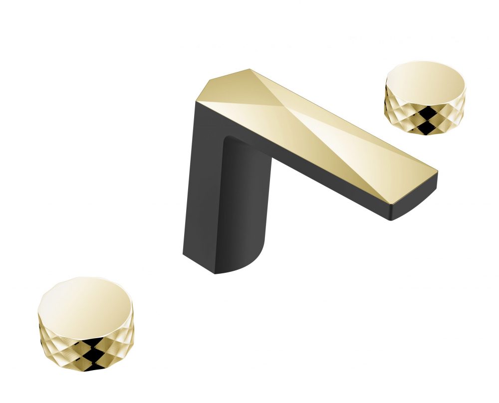 Смесители Смеситель врезной на 3 отверстия. черный-золото, ручка DIAMOND 