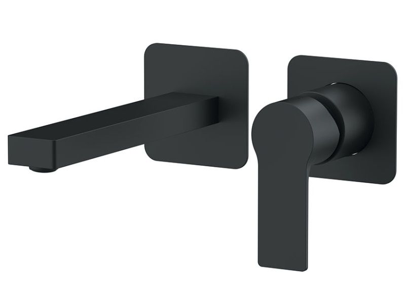 Встраиваемый в стену однорычажный смеситель для раковины (излив 18,8 см), цвет черный матовый