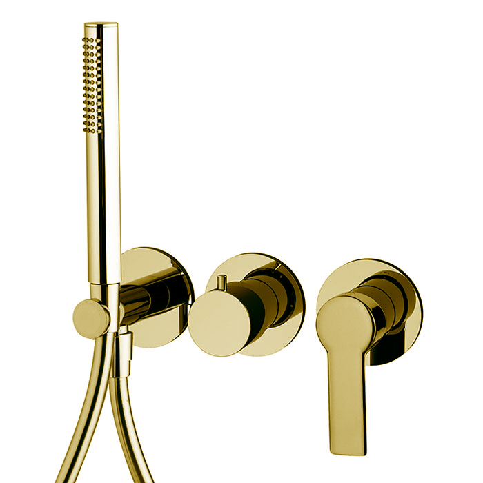 Смесители Смеситель для душа, встраиваемый, на 2 источника с ручным душем, цвет золото 
