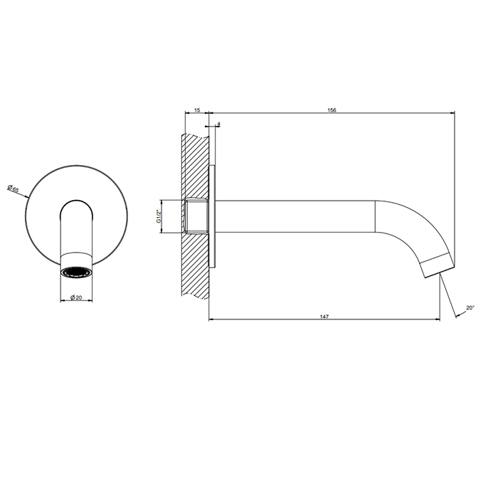 Комплектующие Настенный излив для раковины 146 мм, цвет черный шлифованный металл 