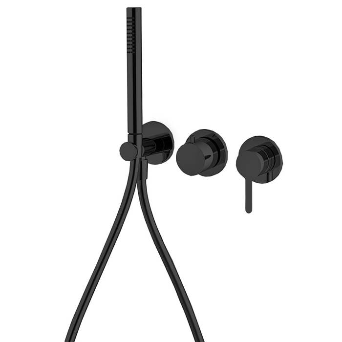 Смеситель для душа, встраиваемый, с ручным душем, 2 источника, цвет чёрный матовый