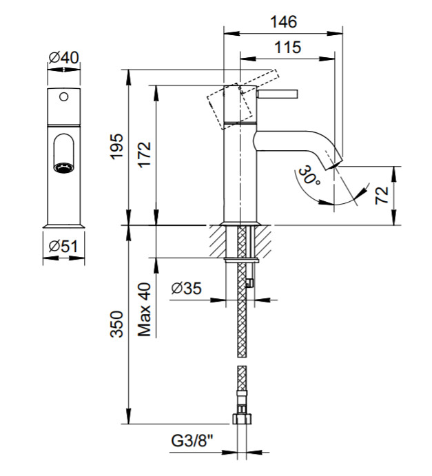 Смесители Смеситель для раковины на 1 отверстие 