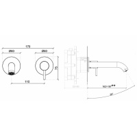 Смесители Настенный смеситель для раковины, внешняя часть, чёрный глянцевый 