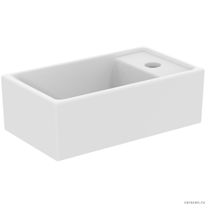Раковина 370х210xh120 мм, подвесная, с отверстием под смеситель справа, без перелива, без крепежа, цвет белый матовый