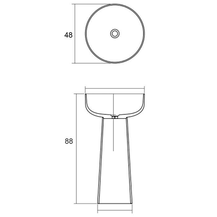 Раковины Раковина напольная 48x48xh88 см, материал: Glasstech прозрачная смола, цвет: чаша classic green/пьедестал белый 