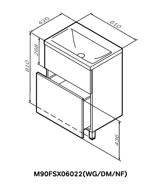 Мебель для ванной База под раковину, напольная, 60 см, 2 ящика push-to-open, цвет: белый, глянец 