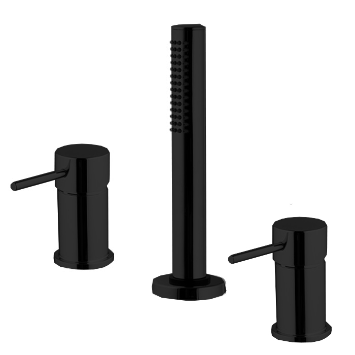 Смесители Смеситель на борт ванны, на 3 отверстия, с ручным душем, цвет чёрный матовый 