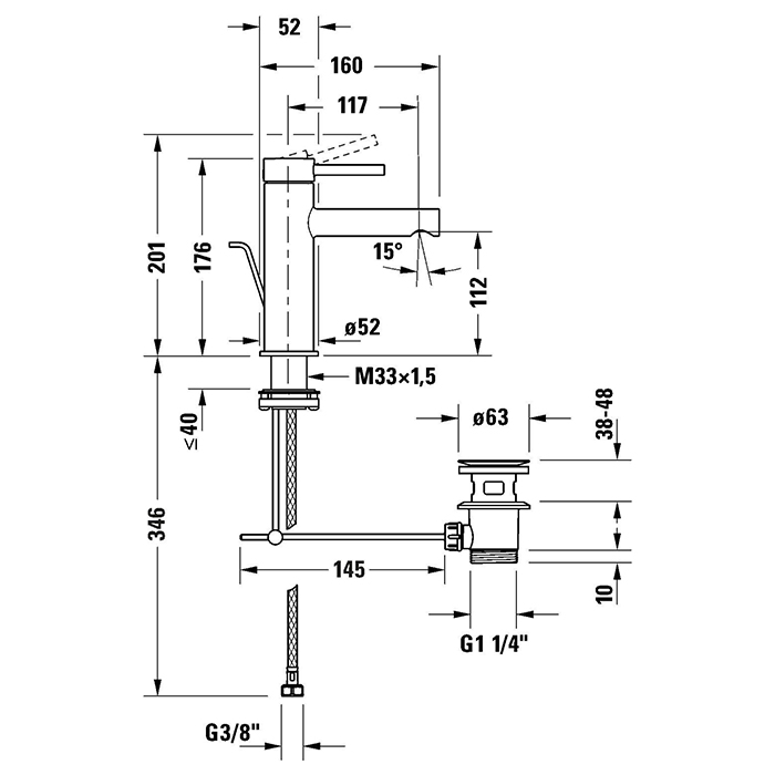 Смесители M Однорычажный смеситель для умывальника  с донным клапаном, хром 