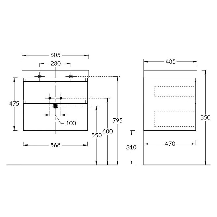 Мебель для ванной Тумба подвесная с ящиками 60, мальва матовая 