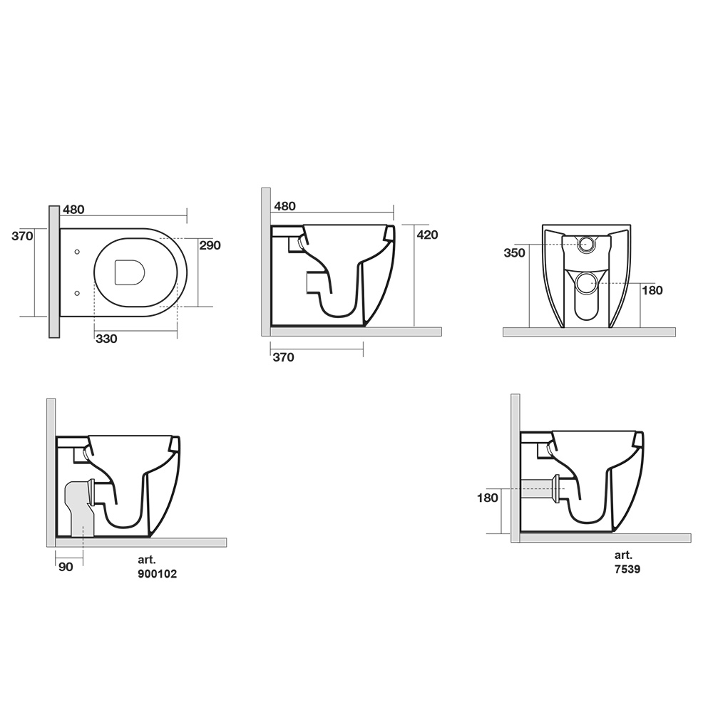 Унитазы Унитаз приставной 48 см, NORIM , слив универсальный, цвет белый 