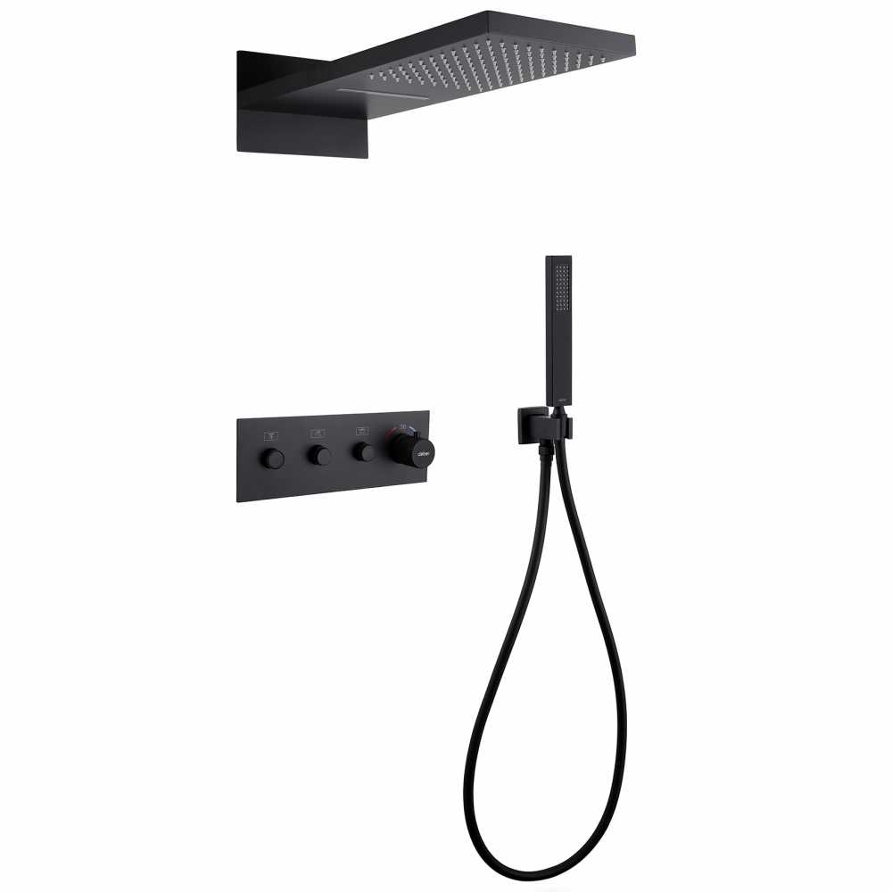 Душевая программа Душевая система скрытого монтажа без излива, термостат, черная матовая 