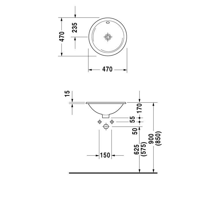 Раковины Раковина для встраивания сверху с переливом без площадки под смеситель глазуровка снизу 470, цвет белый 