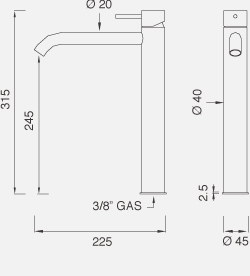 Смесители Настольный смеситель для раковины. Высота 315 мм 