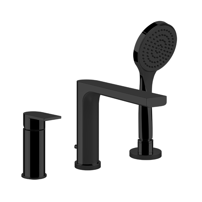 Смесители Смеситель для ванны на 3 отверстия с переключателем, изливом и шлангом 1,50м, цвет Black XL 