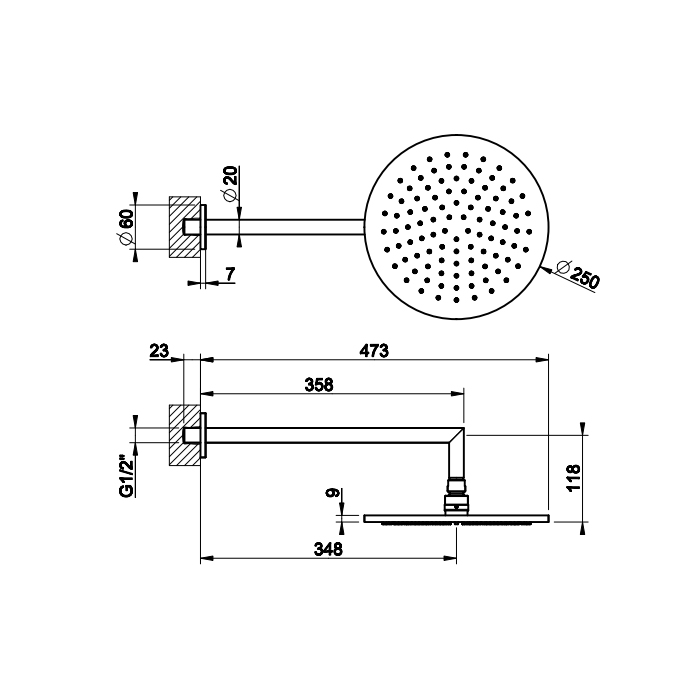 Душевая программа Gessi Anello/Ingranaggio Душевая головка для настенного крепления, поворотная с шарниром, D250 мм, цвет хром 