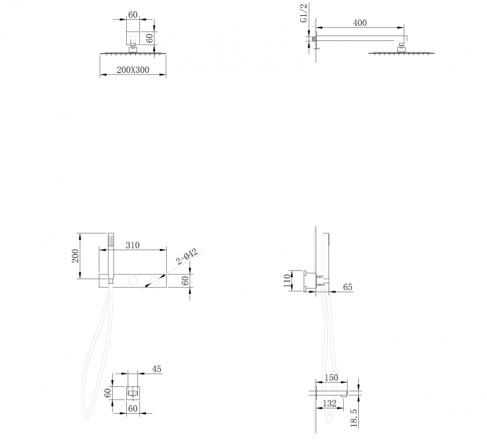 Душевая программа Душевая система скрытого монтажа с изливом, никель 