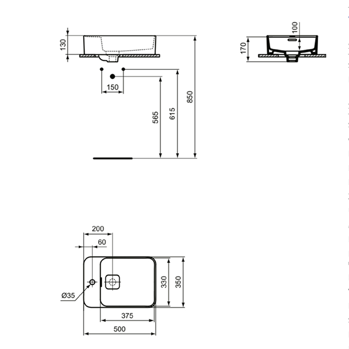 Раковины Раковина 500х350 мм, с переливом (реверсивная-только на столешницу!), с крепежом и керам крышкой, цвет белый глянец 
