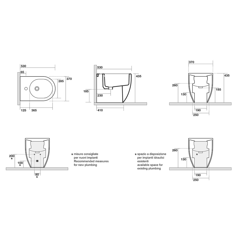 Биде Биде приставное 53 см, с 1 отверстием под смеситель, цвет белый 