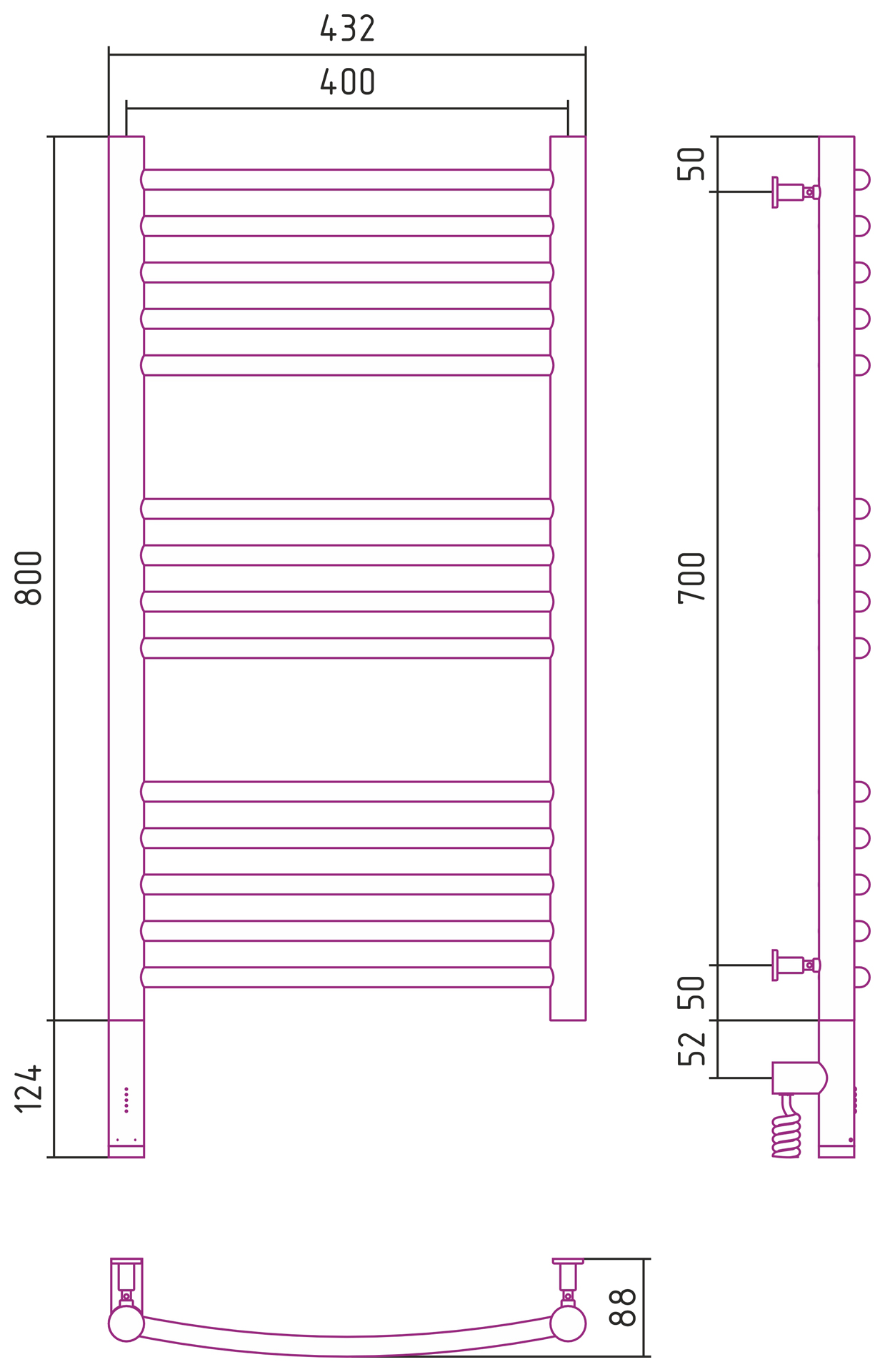 Полотенцесушители Радиатор электрический 800х400 электрический модуль левый 