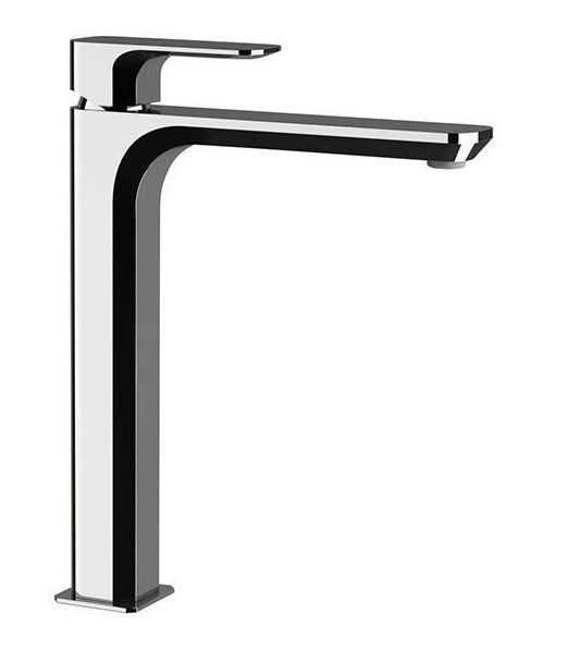 Высокий однорычажный смеситель для раковины (излив 18,5 см), с донным клапаном click-clack, цвет черный матовый