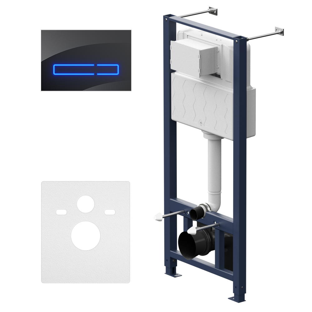 Инсталляция для подвесного унитаза с сенсорной бесконтактной клавишей Touchless Pro стекло, черный