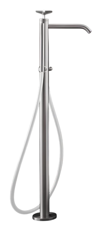 Смесители Смеситель для ванны Cross, напольный, прогрессивный, с ручным душем и шлангом в цвете Antracite Grey, внешняя часть, цвет сатинированная сталь 