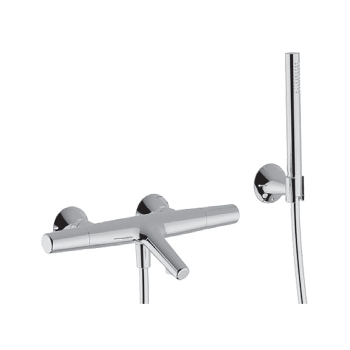 Смесители Термостатиический смеситель для ванны с душевым комплектом (шланг, ручной душ 1 режим, дерджатель), цвет хром 