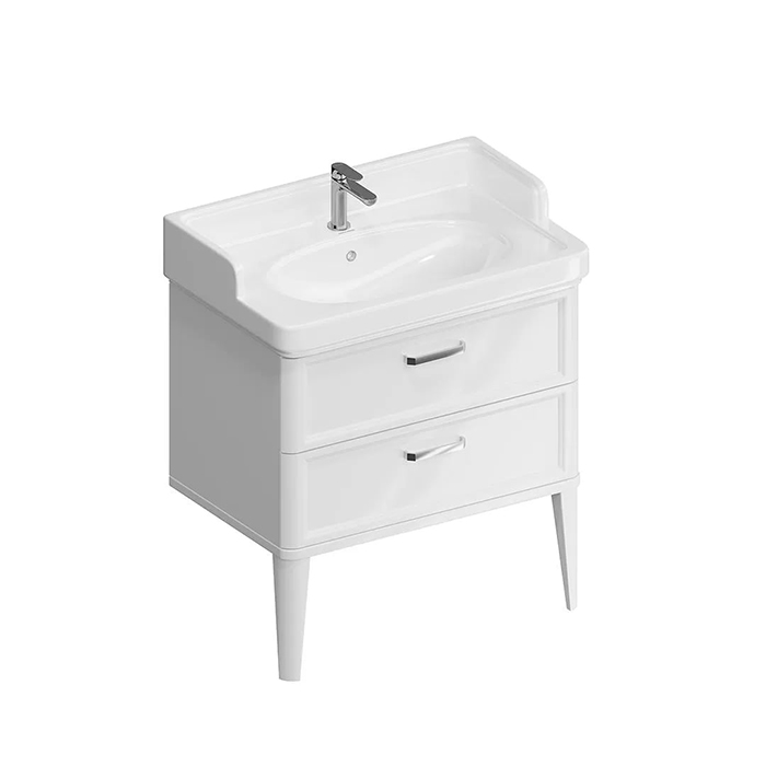 Мебель для ванной Тумба напольная с 2 ящиками 80, белая глянцевая 