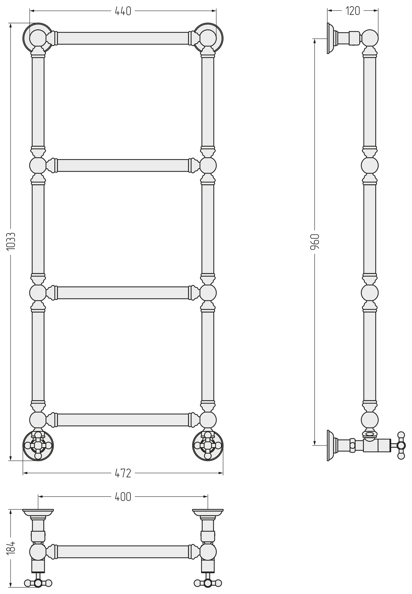 Полотенцесушители 1304 Полотенцесушитель 960х400 (Состаренная бронза) 