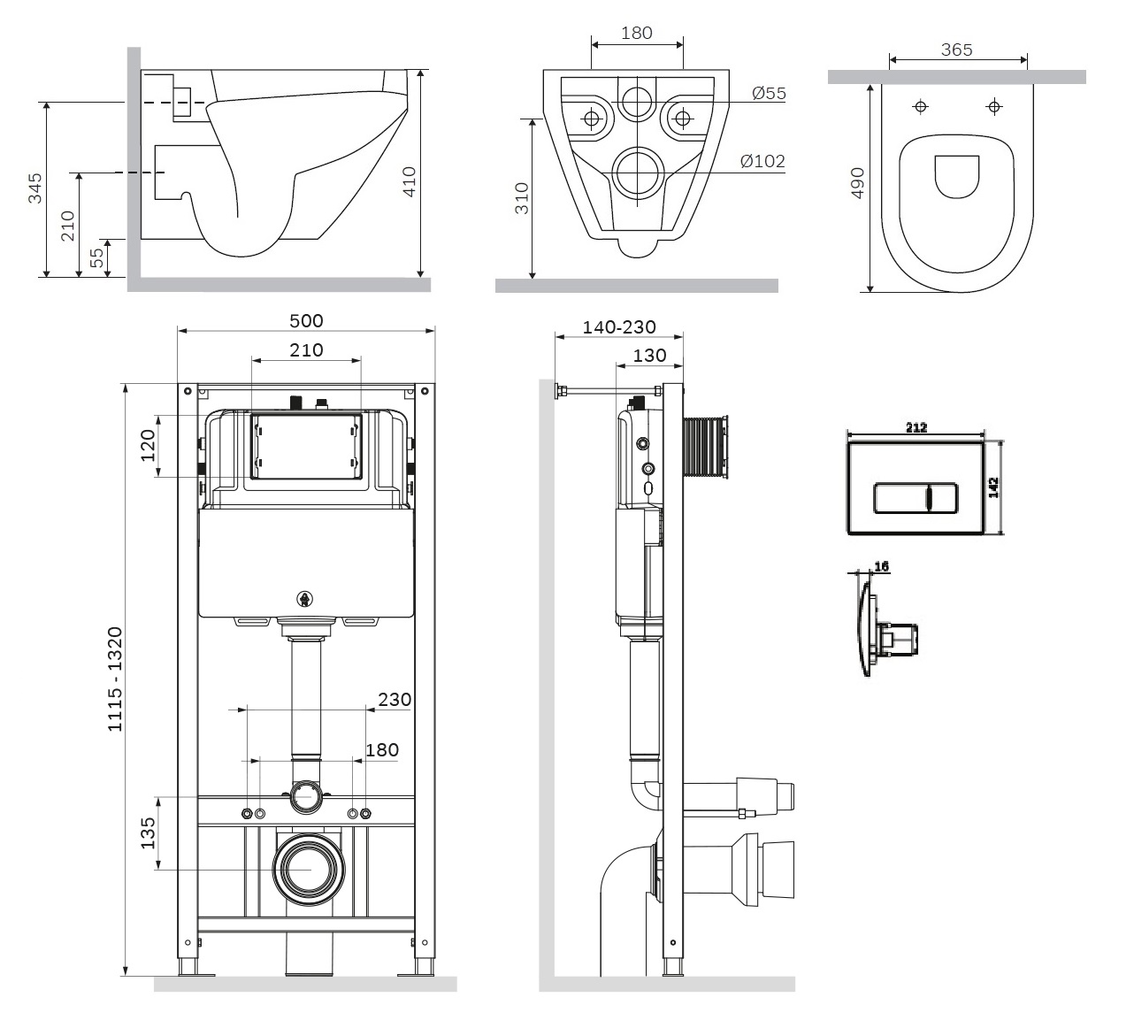 Унитазы Инсталляция с клавишей Pro M глянцевый хром  с подвесным унитазом Spirit V2.0 с сидением микролифт 