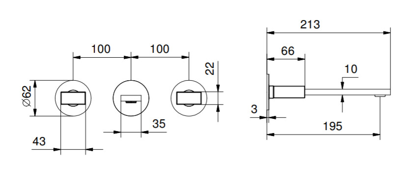Смесители Смеситель из стены для раковины, наружняя часть, хром 