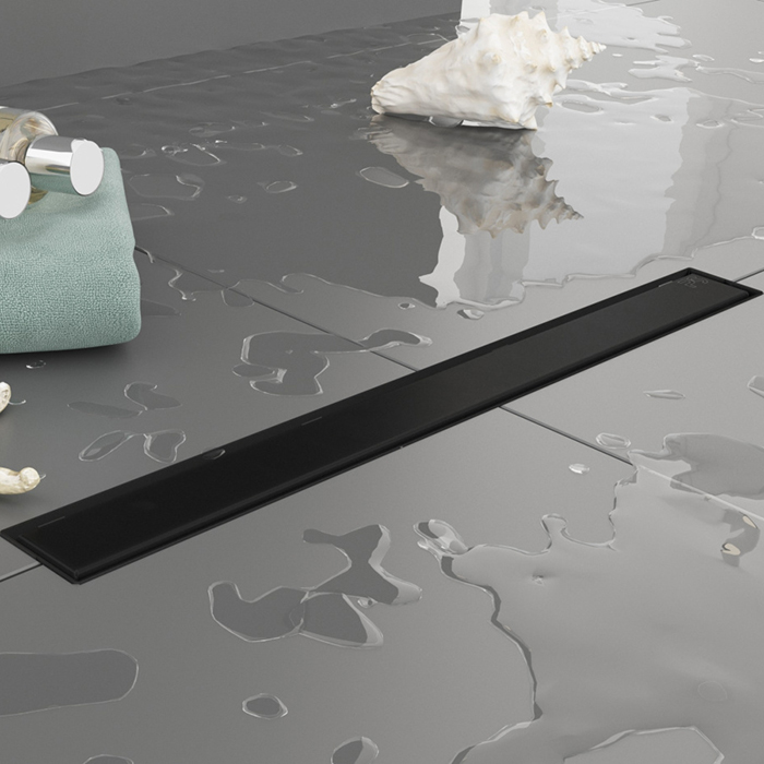 Душевые лотки и трапы Трап душевой PS LINEAR 6x70 накладка из нержавеющей стали, комбинированный затвор с горизонтальным выпуском 50 мм, 40 л/мин, черный матовый 