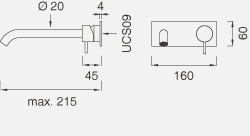 Смесители Настенный смеситель с краном. Длина макс. 215 мм MIL105 