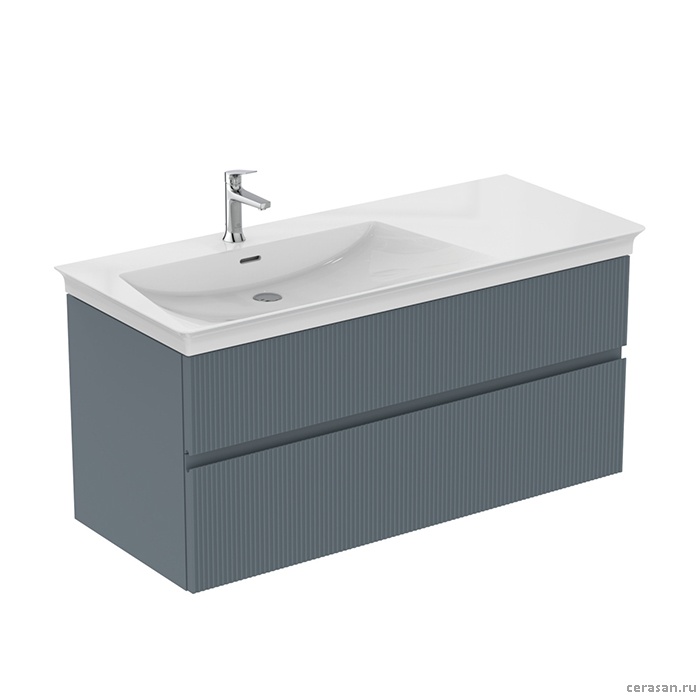 Тумба подвесная 120х50 см L, 2 ящика softclose,ручка-паз,без сифона EE23033967. Для раковин E2632,E2706,E2697 Ribbed Matt ashblue Lacquered