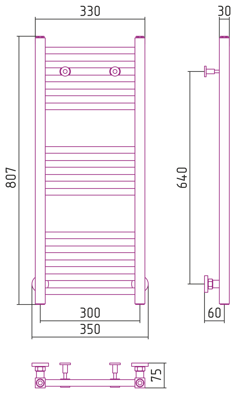 Полотенцесушители Дизайн-радиатор 800х300 