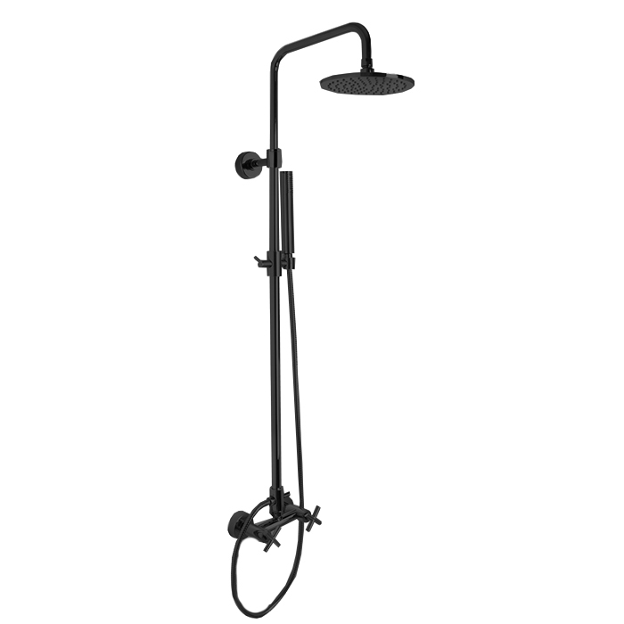Смесители Смеситель для душа внешнего монтажа, с душевой штангой, верхним душем 250 мм, и душевым комплектом, цвет чёрный матовый 