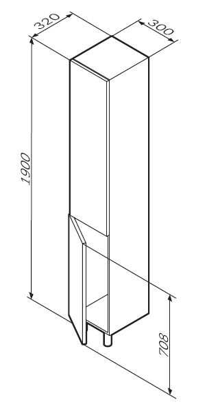 Мебель для ванной Шкаф-колонна, напольный, правый, 30 см, двери, push-to-open, цвет: белый, глянец 