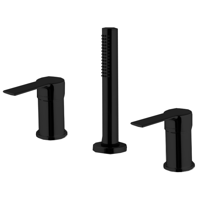 Смесители Смеситель на борт ванны, на 3 отверстия, с ручным душем, цвет чёрный матовый 