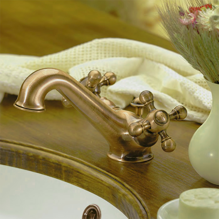 Смесители  Arcana Ceramic Смеситель двухвентильный для раковины на 1 отверстие с донным клапаном, цвет бронза 