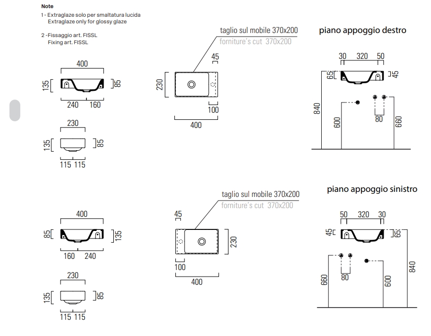 Раковины Раковина накладная/подвесная 230x400 мм 