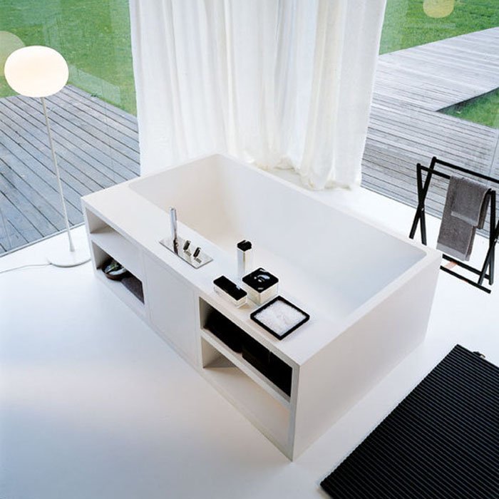 Ванны Ванна отдельностоящая 176х98х55 см с полочками, цвет: белая 