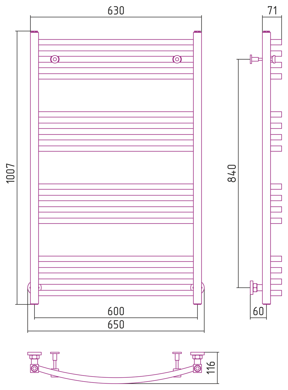 Полотенцесушители Дизайн-радиатор 1000х600 