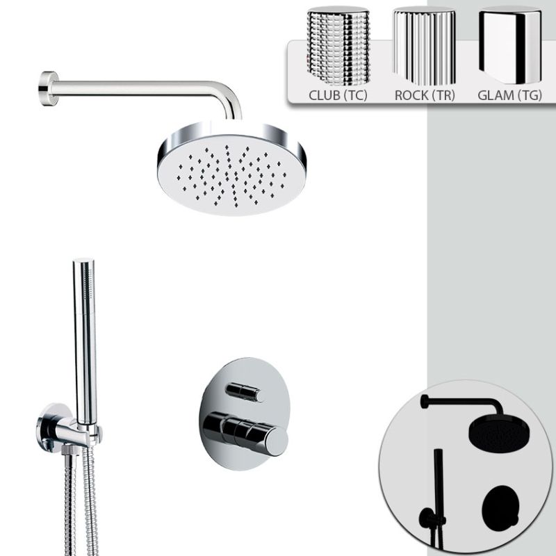 Душевой комплект на 2 потребителя, с круглым верхним душем 22,5 см и кронштейном 30 см, цвет хром