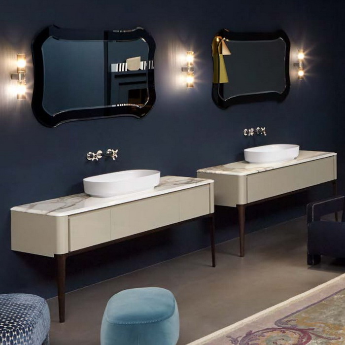 Комплект мебели: тумба напольная с раковиной 162x54см, цвет: Havano Lucido, зеркало цвет: Fume и смеситель, цвет: хром